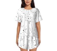 PQruop Pigiama da donna in due pezzi con stampa speck bianca nera,Pigiama estivo a maniche corte con scollo rotondo,Abbigliamento casual per la casa, Nero , M