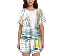 PQruop Quotes Let Your Dreams Set Sail - Pigiama da donna in due pezzi, estivo a maniche corte, con scollo rotondo, abbigliamento casual per la casa, Nero , S