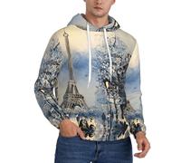 PQruop Romantico Parigi Torre Eiffel Stampa Uomini Felpa con Cappuccio In Pile Con Cordoncino, Una Calda Felpa Con Cappuccio Pullover, Nero , XXL