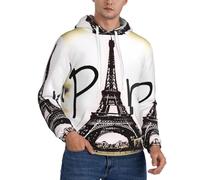 PQruop Torre Eiffel Love Paris Stampa Uomo Felpa con cappuccio in pile con coulisse, una calda felpa con cappuccio., Nero , XL