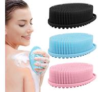 PQRUU Confezione da 3 spugne esfolianti per il corpo, in morbido luffa, adatte per pelli sensibili e di tutti i tipi di pelle, sanitarie pulite, schiuma rapida nera+blu+rosa