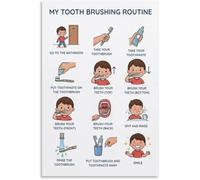 PQYSMVVG Boy Tooth Brushing Routine Poster Hygiene Chart Autism ADHD Visual Canvas Wall-Art Bathroom Decor(Framed,16x24inch(40x60cm))