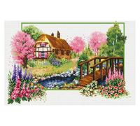 Pracht Creatives Hobby Coccinella Spring Cottage, Punto Croce di Circa 47 x 32 cm, Set Completo per Un Ricamo angolare, passatempo Artigianale per Adulti e Bambini a Partire da 8 Anni, Multicoloured