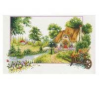 Pracht Creatives Hobby Coccinella Summer Cottage, Punto Croce di Circa 46 x 31 cm, Set Completo per Un Ricamo angolare, passatempo Artigianale per Adulti e Bambini a Partire da 8 Anni, Multicoloured