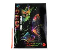 Pracht Creatives Hobby - Tiragraffi a farfalla con pennarello, 4 pezzi, si illumina al buio, dimensioni circa 28,5 x 21 cm, graffi per bambini e adulti