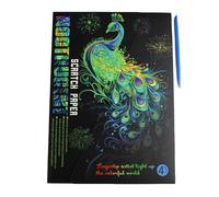 Pracht Creatives Hobby - Quadro graffiante Pavone con Penna graffiante, 4 Pezzi, Si Illumina al Buio, Dimensioni Circa 28,5 x 21 cm, Quadri graffianti per Bambini e Adulti