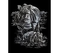 Pracht Creatives Hobby Royal & Langnickel Immagine da Grattare Rinoceronte e Neonati, Argento, Immagini da Grattare per Bambini e Adulti, con Penna e Sagoma da Grattare