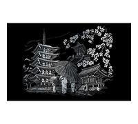 Pracht Creatives Hobby Royal & Langnickel Immagine da Grattare Tempio di Kyoto, Argento, Immagini da Grattare per Bambini e Adulti, con Penna e Sagoma da Grattare