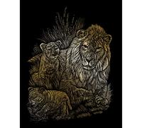 Pracht Creatives Hobby Royal & Langnickel Quadro da Grattare Leone con Cuccioli, Oro, Immagini da Grattare per Bambini e Adulti, con Penna e Sagoma da Grattare