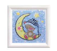 Pracht Creatives Hobby Set per dipingere con i Diamanti, Quadro con Motivo della Luna con Orsetto e Accessori, Set per dipingere con Pietre Scintillanti, per Bambini a Partire dai 5 Anni