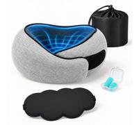 praclife Cuscini cervicali da viaggio per aerei, cuscino ergonomico per il collo e supporto a 360°, maschera per gli occhi, tappi per le orecchie, borsa con coulisse, elementi essenziali per aerei