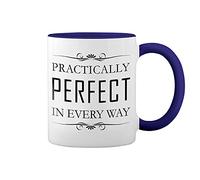 Practically Perfect Mary Poppins Bianco tazza di caffè con Blu Rim & Handle Mug