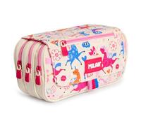 PracticDomus Astuccio portapenne triplo con ampi scomparti interni con cerniera singola per materiale scolastico e viaggio, Flowicorn, Borse scolastiche