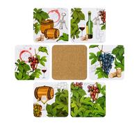 PracticDomus Set di 6 sottobicchieri Premium Design per tazze, tazze o candele sul tavolo con base in sughero. Quadrato da 10 cm. Edizione (Vino)