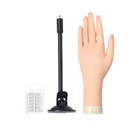 Practice Fake Nail Hand, Bendable Lifelike Silicone Finger Model with Jelly Glue Adhesive & Suction Cup Stand, Portable Easy-Clean Manicure Training Mannequin for Salon & Home