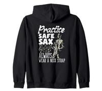 Practice Safe Sax Indossare Sempre Una Tracolla Divertente Sassofono Felpa con Cappuccio