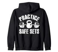 Practice Safe Sets Kettlebell Barbell Quote Felpa con Cappuccio