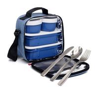 PracticFood Kit Posate per alimenti urbani - Borsa termica per alimenti. (Posate Denim Blu)