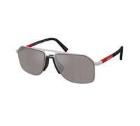 Prada Linea Rossa Uomo Prada Linea Rossa PS B51S 18X80I Occhiali da sole Metallo Argento Marrone Pilot Normale Specchiato