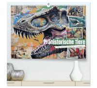Prähistorische Tiere (hochwertiger Premium Wandkalender 2026 DIN A2 quer), Kunstdruck in Hochglanz: Ausgestorbene Tierarten im coolen Graffiti Stil - KI generiert