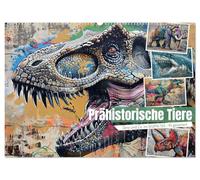 Prähistorische Tiere (Wandkalender 2026 DIN A2 quer), CALVENDO Monatskalender: Ausgestorbene Tierarten im coolen Graffiti Stil - KI generiert