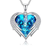 Praelinos Guardiano di Amore Collana Pendente Donna Gioielli Cristalli Oro Bianco 18 Carati Placcato Cubica Zirconia Argento Ton Regali per Mamma Moglie Lei Natale Compleanno Anniversario (Blu)