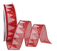 Präsent 7072520-609 Nastro di Organza Stampato, Poliestere, Rosso, 25mm-20m