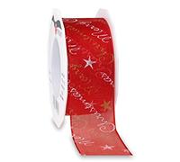 Präsent 7074020-609 Nastro di Organza Stampato, Poliestere, Rosso, 40mm-20m
