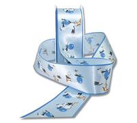 Präsent - Adebar Nastro di raso stampato blu 40 mm di larghezza, 20 m di lunghezza