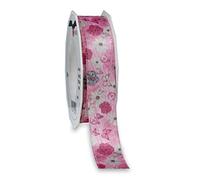 Präsent - Florenz Nastro di raso stampato rosa 25 mm di larghezza, 20 m di lunghezza, Rosa antica., 25 mm width, 20 m length, Cinghia per bagagli