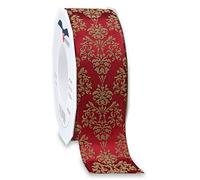 Präsent Nastro cablato e Stampato, Rosso Rubino-Tortora, 40 mm width, 20 m length