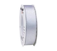 Präsent - Nastro di Raso Glitterato Bianco-Argento Rotolo 20 m Larghezza 25 mm