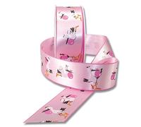 Präsent - Nastro di raso stampato Adebar rosa 40 mm di larghezza, 20 m di lunghezza