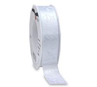 Präsent Nastro di Raso Stampato, Bianco, 25 mm width, 20 m length