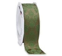 Präsent Nastro Stampato e cablato, Verde Antico-Argento, 40 mm width, 20 m length