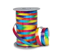 PRÄSENT POLY RAINBOW Nastro da pacchi arcobaleno, rocchetto di nastro regalo lungh. 200 m, largh. 10 mm, nastro per palloncini arricciabile nei colori dell’arcobaleno, nastri colorati