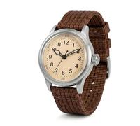 PRAESIDUS | - - Orologi da Polso da Uomo Militari - Quadrante Bianco da 38 mm e Cinturino in Nailon Marrone, Assemblato negli USA, Automatico