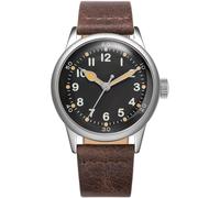 PRAESIDUS Service Watch - Orologio automatico da uomo, quadrante in acciaio inossidabile nero 42 mm, cinturino in pelle marrone - Orologio militare US A-11 WW2