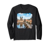 Praga Città Vecchia Ponte Fiume Città Storica Grafico Scenic Maglia a Manica