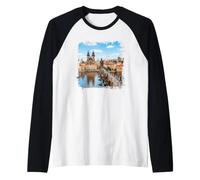 Praga Città Vecchia Ponte Fiume Città Storica Grafico Scenic Maglia con Maniche Raglan