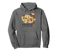 Praga Repubblica Ceca Cartone animato Mappa Destinazioni Souvenir Felpa con Cappuccio