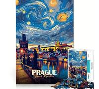 Praga, Repubblica Ceca, Notte stellata, puzzle artistico per ragazzi, 1000 pezzi, gioco di logica, passatempo per la casa, taglio preciso, regalo per le festività 38x26cm