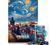 Praga, Repubblica Ceca - Notte stellata - Puzzle da 1000 pezzi per adolescenti, gioco di gruppo, taglio di precisione, regalo per festival 38x52cm