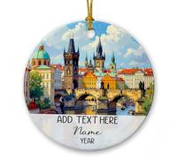 Praga Repubblica Ceca ricordo in ceramica, personalizzato Ponte Carlo View Ornamento di Natale 2025, Praga Punto di riferimento ornamento albero di Natale, Personalizzato Repubblica Ceca Vacanza