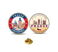Praga Souvenir Pins Set di 2, badge da collezione viaggio Repubblica Ceca, lega metallica con placcatura in oro, regalo turistico punto di riferimento della città