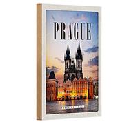 Prague Targa in legno | decorazione vintage | Repubblica Ceca | 12 cm x 18 cm
