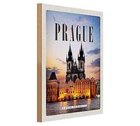 Prague - Targa in legno | decorazione vintage | Repubblica Ceca | 30 cm x 40 cm
