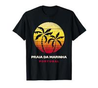 Praia da Marinha Portogallo Retro Palm Tramonto Spiaggia Tropicale Maglietta
