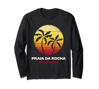 Praia da Rocha Portogallo Retro Palm Tramonto Spiaggia Tropicale Maglia a Manica