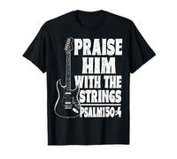 Praise Him with The Strings Christian Guitar Bible Verse Men Maglietta